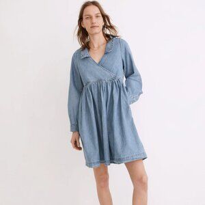 NWT - Madewell Ruffle-Collar Faux-Wrap Dress: TENCEL™ Denim Edition - M